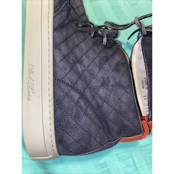 Del Toro Navy Quilted Suede Chukka Boot with White Sole and Red Heel Tab main image 15